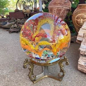 Colorful Huge Magnum Glass Sphere Paperweight with Stand